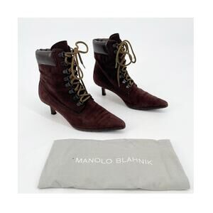 Vintage Manolo Blahnik Oklamod Brown Suede Lace Up Timberland Ankle Booties 35.5